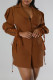 Dark Brown Casual Solid Patchwork Turndown Collar Long Sleeve Dresses