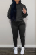 Black Street Solid Draw String Hooded Collar Long Sleeve Two Pieces