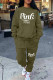 Army Green Casual Daily Letter Print Patchwork O Neck Long Sleeve Two Pieces