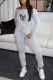 Grey Sexy Print Letter Off the Shoulder Jumpsuits