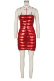 Silver Sexy Solid Patchwork Strapless Pencil Skirt Dresses