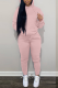 Pink Street Solid Draw String Hooded Collar Long Sleeve Two Pieces