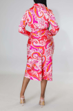 Red Street Print Patchwork Turndown Collar Shirt Dress Dresses