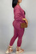 Fuchsia Casual Letter Print Patchwork O Neck Long Sleeve Two Pieces