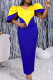 Blue Casual Daily Solid Patchwork V Neck Pencil Skirt Dresses