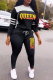 Black Street Print Patchwork Hooded Collar Long Sleeve Two Pieces