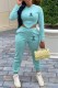 Light Green Sportswear Print Letter Hooded Collar Long Sleeve Two Pieces