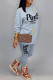 Light Blue Casual Letter Print Patchwork O Neck Long Sleeve Two Pieces