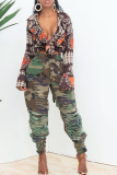 Camouflage Street Camouflage Print Ripped Harlan Mid Waist Harlan Full Print Bottoms