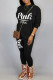 Black Casual Letter Print Patchwork O Neck Long Sleeve Two Pieces
