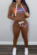 Coffee Casual Letter Print Patchwork Hooded Collar Long Sleeve Two Pieces