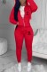 Red Casual Print Letter Hooded Collar Long Sleeve Two Pieces