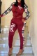Red Elegant Print Patchwork Letter Zipper Collar Long Sleeve Two Pieces