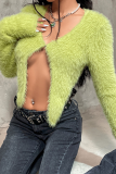 Green Sexy Solid Patchwork V Neck Tops