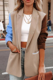 Apricot Casual Daily Solid Patchwork Turn-back Collar Outerwear