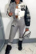 Grey Casual Letter Print Patchwork Cardigan O Neck Long Sleeve Two Pieces