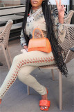 Apricot Sexy Casual Print Hollowed Out O Neck Long Sleeve Two Pieces