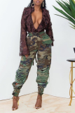 Camouflage Street Camouflage Print Ripped Harlan Mid Waist Harlan Full Print Bottoms