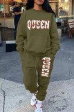 Red Casual Daily Letter Print Patchwork O Neck Long Sleeve Two Pieces