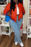 Red Street Solid Patchwork Cardigan Collar Outerwear