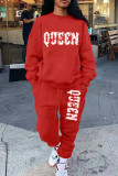 Red Casual Daily Letter Print Patchwork O Neck Long Sleeve Two Pieces