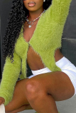 Green Sexy Solid Patchwork V Neck Tops