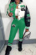 Green Casual Letter Print Patchwork Cardigan O Neck Long Sleeve Two Pieces