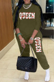 Red Casual Daily Letter Print Patchwork O Neck Long Sleeve Two Pieces