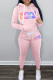Pink Casual Letter Print Patchwork Hooded Collar Long Sleeve Two Pieces
