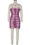 Silver Sexy Solid Patchwork Strapless Pencil Skirt Dresses