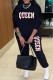 Black Casual Daily Letter Print Patchwork O Neck Long Sleeve Two Pieces