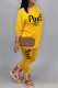 Yellow Casual Letter Print Patchwork O Neck Long Sleeve Two Pieces