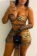 Tiger Pattern Sexy Print Hollowed Out Backless Strapless Sleeveless Dress Dresses