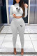 Grey Casual Print Letter O Neck Long Sleeve Two Pieces