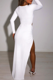 Black Sexy Solid Hollowed Out Square Collar Pencil Skirt Dresses