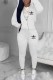 White Casual Print Letter Hooded Collar Long Sleeve Two Pieces