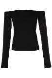 Pure Black Sexy Casual Solid Patchwork Backless Off the Shoulder Tops