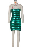 Green Sexy Solid Patchwork Strapless Pencil Skirt Dresses