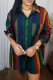 Green Casual Striped Print Patchwork Turndown Collar Long Sleeve Dresses