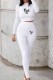 White Casual Print Letter O Neck Long Sleeve Two Pieces