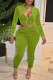 Green Casual Solid Patchwork Zipper Collar Long Sleeve Two Pieces