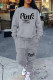 Grey Casual Daily Letter Print Patchwork O Neck Long Sleeve Two Pieces