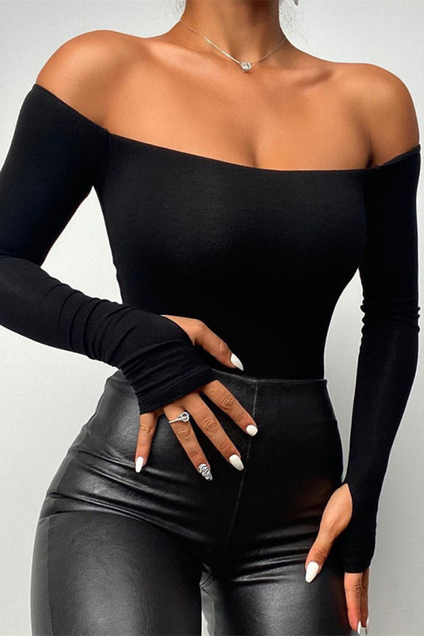 Black Sexy Casual Solid Patchwork Backless Off the Shoulder Tops