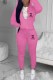 Pink Casual Print Letter Hooded Collar Long Sleeve Two Pieces