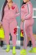 Pink Casual Print Patchwork Turndown Collar Long Sleeve Two Pieces