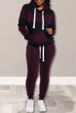 Pink Street Striped Draw String Hooded Collar Long Sleeve Two Pieces