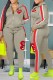 Grey Casual Print Patchwork Turndown Collar Long Sleeve Two Pieces