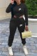 Black Sweet Print Letter Hooded Collar Long Sleeve Two Pieces