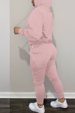 Pink Street Solid Draw String Hooded Collar Long Sleeve Two Pieces