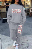 Red Casual Daily Letter Print Patchwork O Neck Long Sleeve Two Pieces